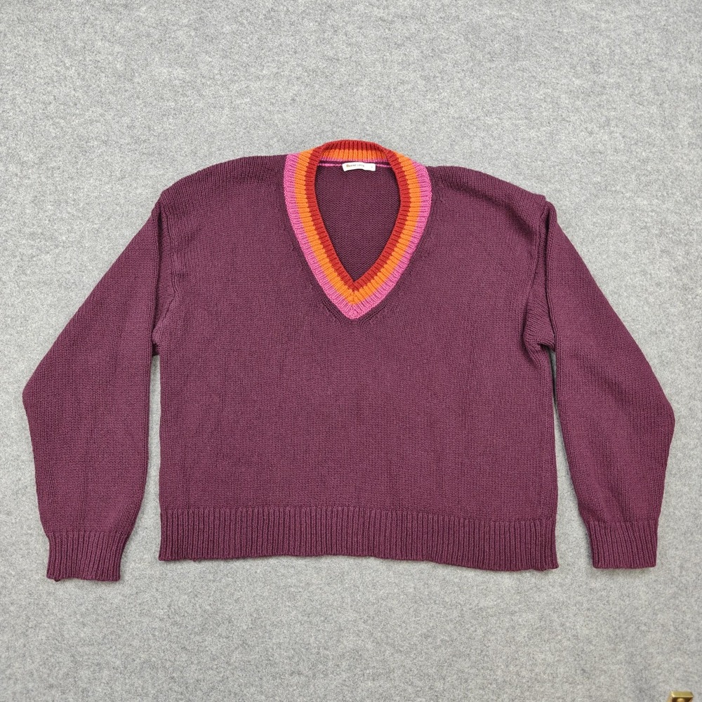 Marine Layer Sweater Womens Large Purple V‎ Neck Colorblock Trim Knit Pullover